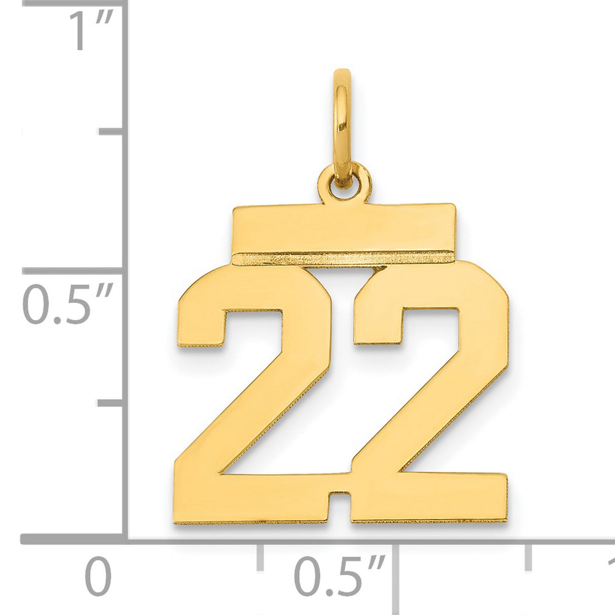 14k Yellow Gold Number 22 Pendant, Bold Block Numerals, Athletic Jersey Charm for Men or Unisex