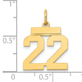 14k Yellow Gold Number 22 Pendant, Bold Block Numerals, Athletic Jersey Charm for Men or Unisex