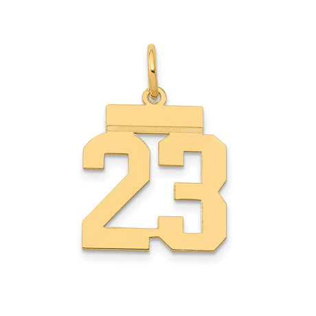 14k Yellow Gold Number 23 Pendant, Bold Jersey Style Sports Charm for Men and Unisex