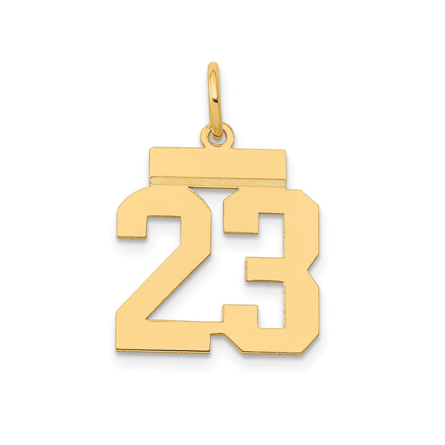 14k Yellow Gold Number 23 Pendant, Bold Jersey Style Sports Charm for Men and Unisex