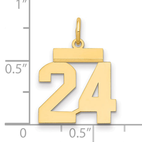14k Yellow Gold Number 24 Pendant, Bold Block Numerals, Unisex Sports Fan Charm