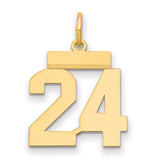 14k Yellow Gold Number 24 Pendant, Bold Block Numerals, Unisex Sports Fan Charm