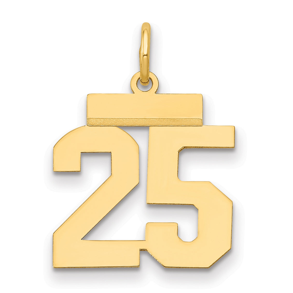 Small Polished Number 25 Charm Pendant in Real 14k Yellow Gold