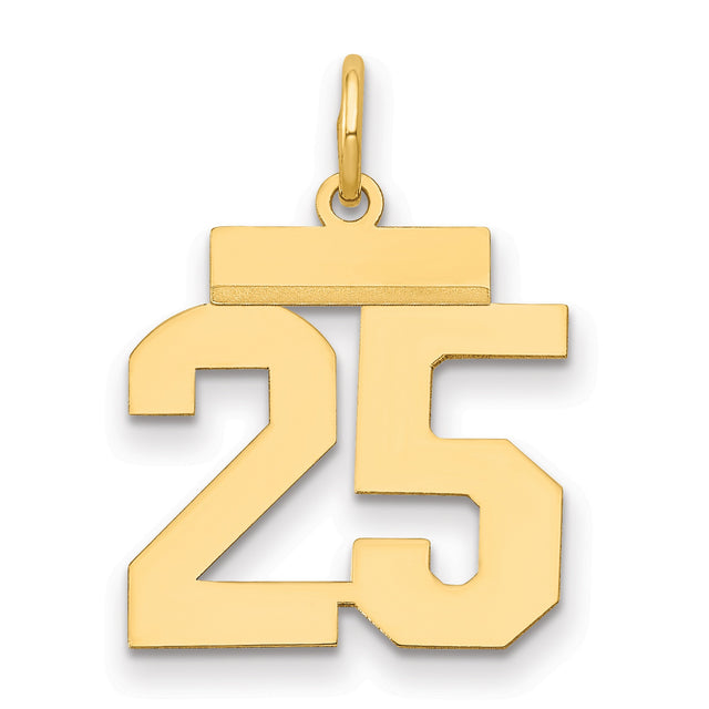 Small Polished Number 25 Charm Pendant in Real 14k Yellow Gold