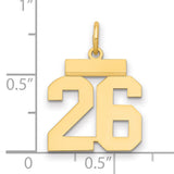 14k Yellow Gold Number 26 Pendant, Bold Block Style Sports Charm