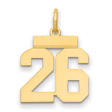 14k Yellow Gold Number 26 Pendant, Bold Block Style Sports Charm
