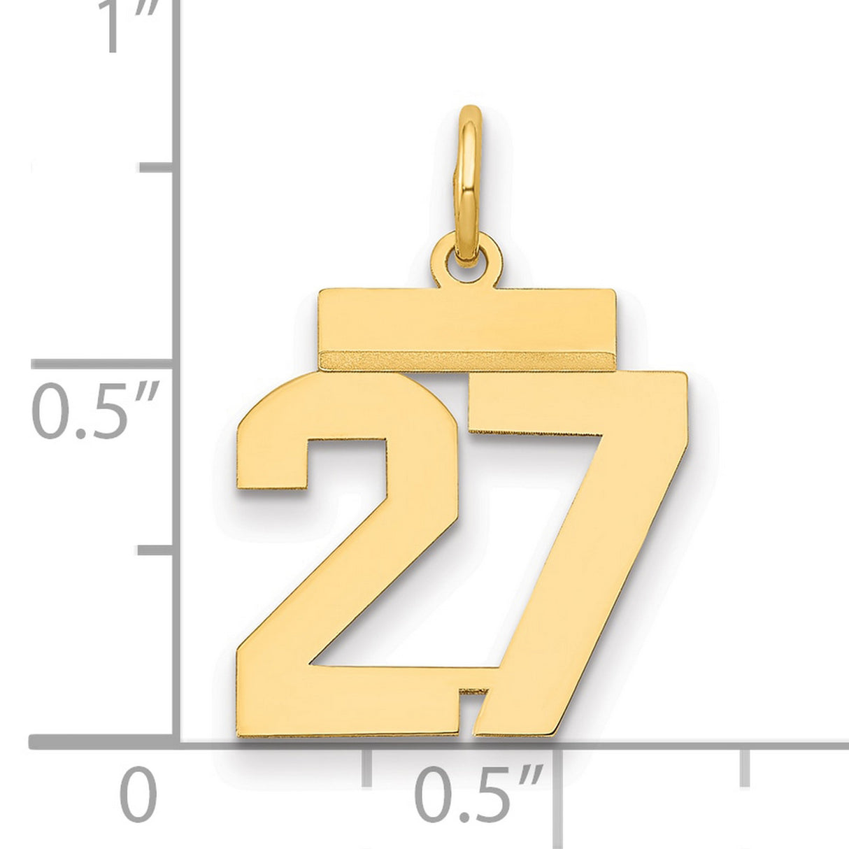 14k Yellow Gold Number 27 Pendant, Bold Block Style Numeric Charm for Men or Women