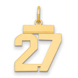 14k Yellow Gold Number 27 Pendant, Bold Block Style Numeric Charm for Men or Women