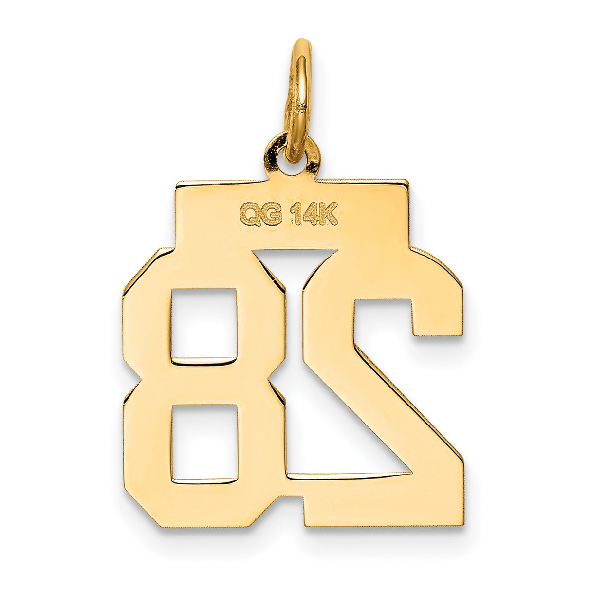 Small Polished Number 28 Charm Pendant in Real 14k Yellow Gold