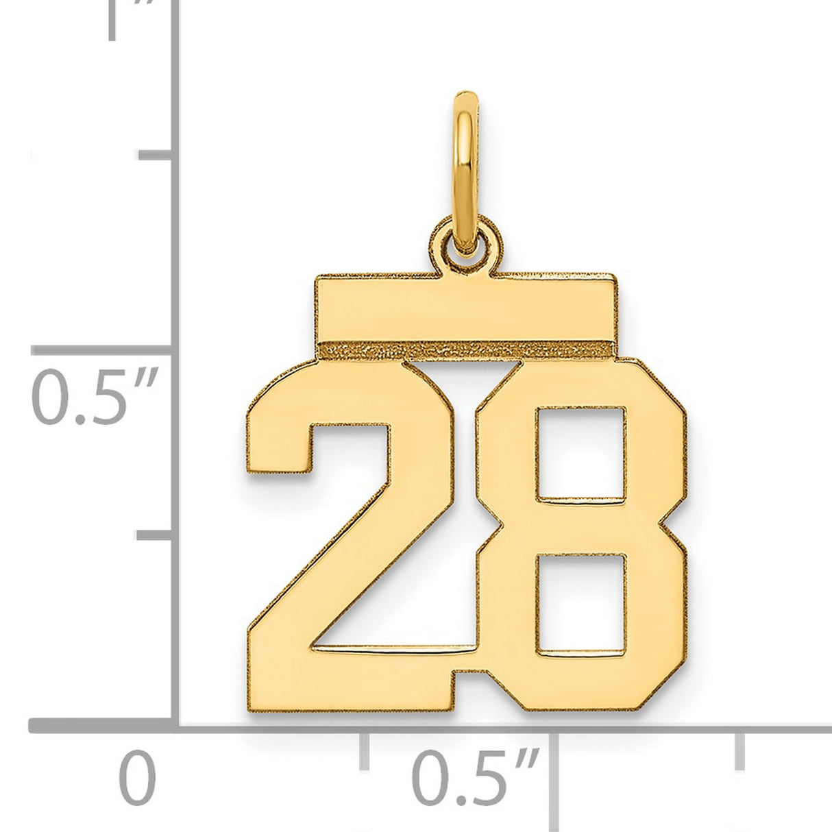 Small Polished Number 28 Charm Pendant in Real 14k Yellow Gold