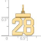 Small Polished Number 28 Charm Pendant in Real 14k Yellow Gold
