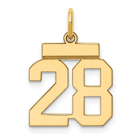 Small Polished Number 28 Charm Pendant in Real 14k Yellow Gold