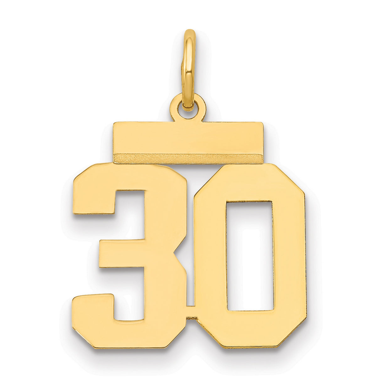 Small Polished Number 30 Charm Pendant in Real 14k Yellow Gold