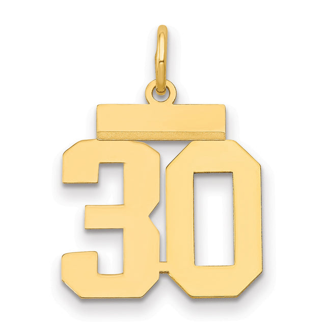 Small Polished Number 30 Charm Pendant in Real 14k Yellow Gold