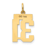 Small Polished Number 31 Charm Pendant in Real 14k Yellow Gold