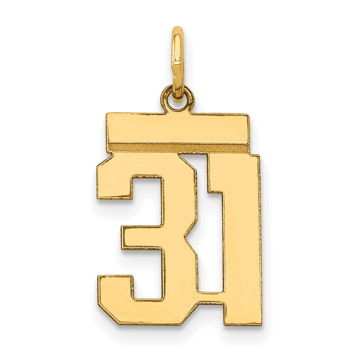 Small Polished Number 31 Charm Pendant in Real 14k Yellow Gold