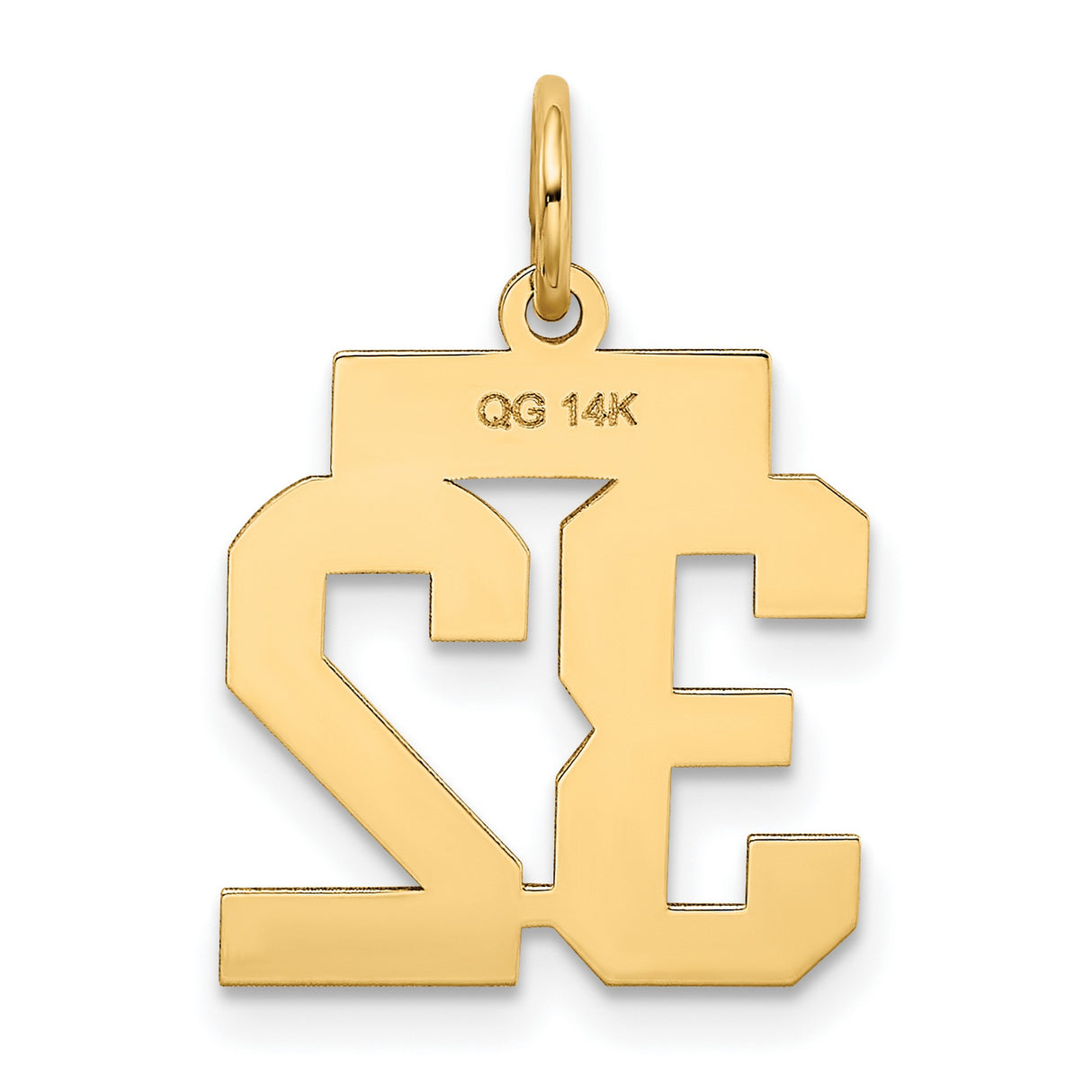 14k Yellow Gold Number 32 Pendant, Bold Block Jersey Font Sports Charm, Unisex