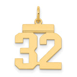 14k Yellow Gold Number 32 Pendant, Bold Block Jersey Font Sports Charm, Unisex