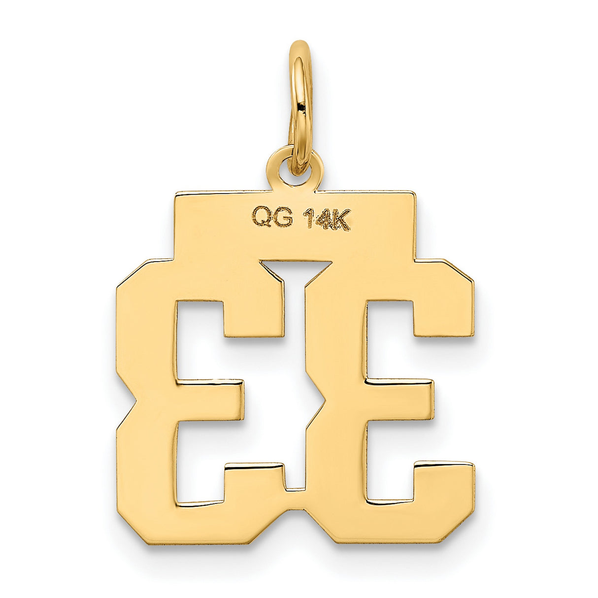 14k Yellow Gold Number 33 Pendant, Bold Athletic Style Sports Charm for Men or Unisex Wear