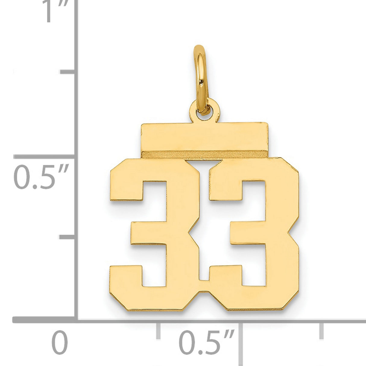 14k Yellow Gold Number 33 Pendant, Bold Athletic Style Sports Charm for Men or Unisex Wear