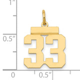 14k Yellow Gold Number 33 Pendant, Bold Athletic Style Sports Charm for Men or Unisex Wear