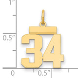 Small Polished Number 34 Charm Pendant in Real 14k Yellow Gold