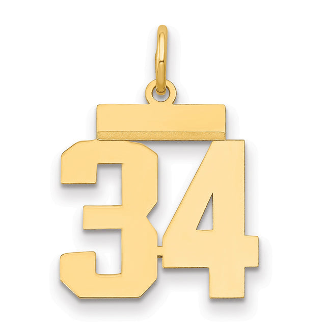 Small Polished Number 34 Charm Pendant in Real 14k Yellow Gold