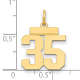Small Polished Number 35 Charm Pendant in Real 14k Yellow Gold
