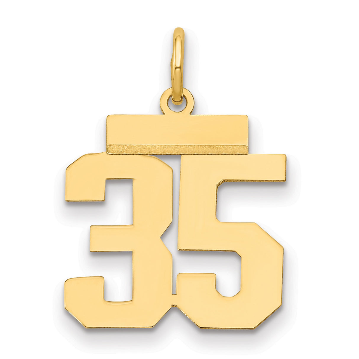 Small Polished Number 35 Charm Pendant in Real 14k Yellow Gold