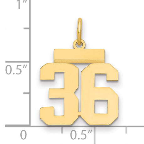 Small Polished Number 36 Charm Pendant in Real 14k Yellow Gold
