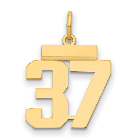 Small Polished Number 37 Charm Pendant in Real 14k Yellow Gold