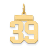 Small Polished Number 39 Charm Pendant in Real 14k Yellow Gold
