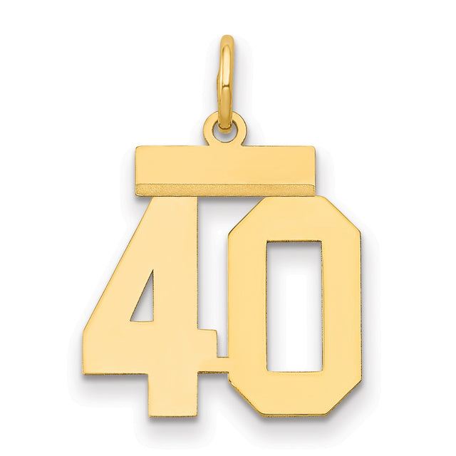 Small Polished Number 40 Charm Pendant in Real 14k Yellow Gold