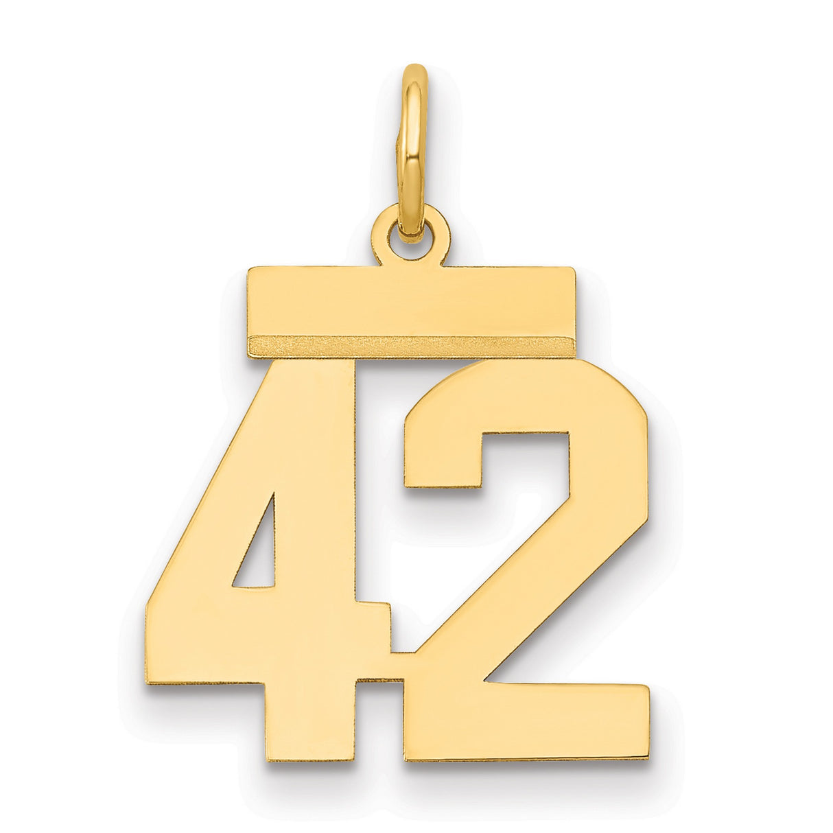 14k Yellow Gold Number 42 Pendant with Bold Block Numerals, Athletic Sports Jewelry