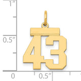 Small Polished Number 43 Charm Pendant in Real 14k Yellow Gold