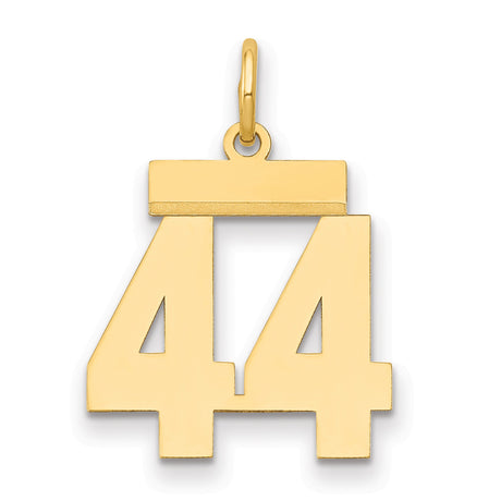 Small Polished Number 44 Charm Pendant in Real 14k Yellow Gold