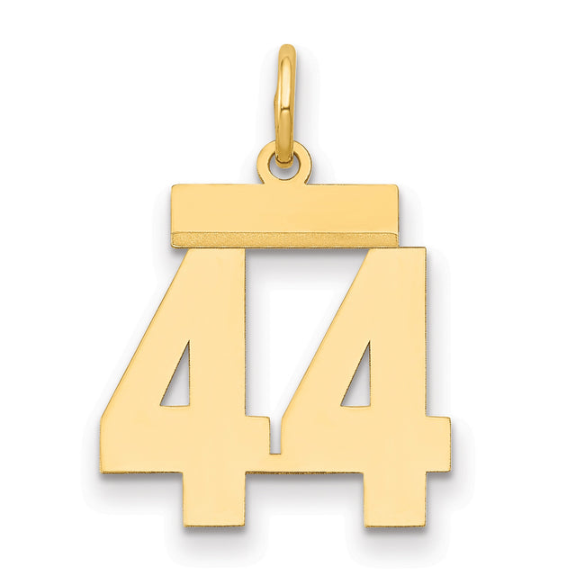 Small Polished Number 44 Charm Pendant in Real 14k Yellow Gold