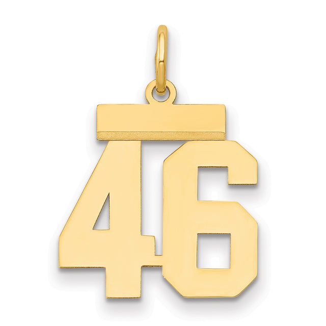 14k Yellow Gold Number 46 Pendant, Block Style Sports Charm for Men or Unisex Wear