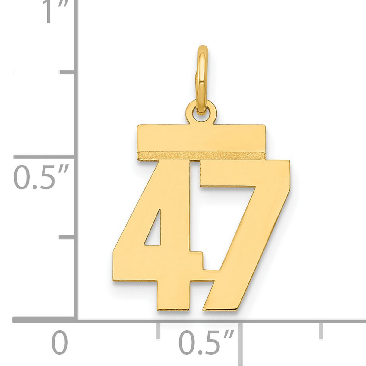 14k Yellow Gold Number 47 Pendant, Polished Bold Design, Unisex Sports or Lucky Number Charm