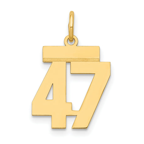 14k Yellow Gold Number 47 Pendant, Polished Bold Design, Unisex Sports or Lucky Number Charm
