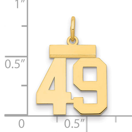 Small Polished Number 49 Charm Pendant in Real 14k Yellow Gold