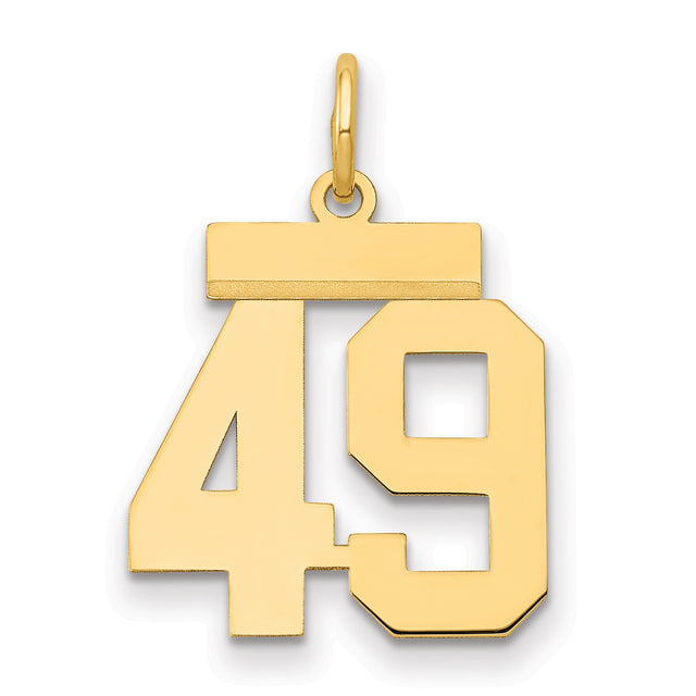 Small Polished Number 49 Charm Pendant in Real 14k Yellow Gold