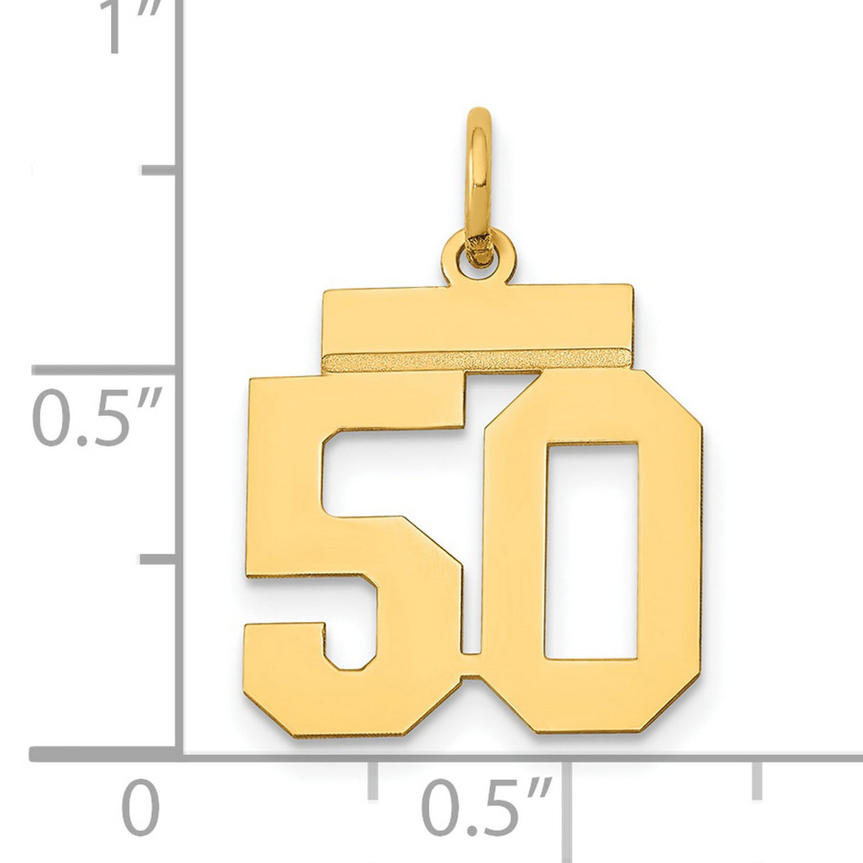 14k Yellow Gold Number 50 Pendant, Bold Block Sports Design for Men or Unisex Wear