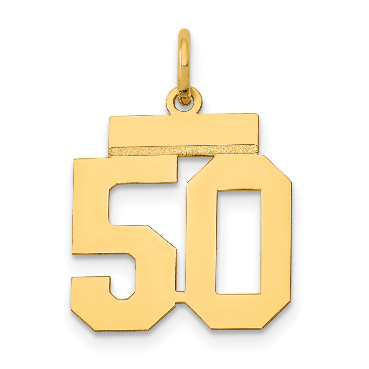 14k Yellow Gold Number 50 Pendant, Bold Block Sports Design for Men or Unisex Wear