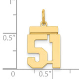 Small Polished Number 51 Charm Pendant in Real 14k Yellow Gold