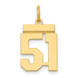 Small Polished Number 51 Charm Pendant in Real 14k Yellow Gold