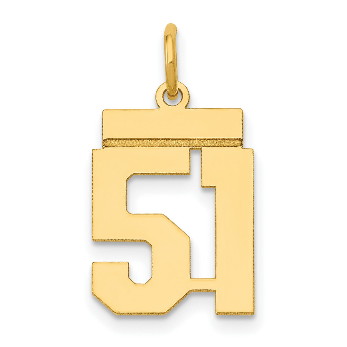 Small Polished Number 51 Charm Pendant in Real 14k Yellow Gold