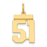 Small Polished Number 51 Charm Pendant in Real 14k Yellow Gold