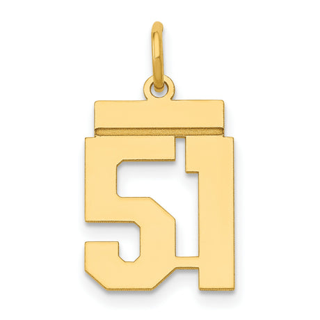 Small Polished Number 51 Charm Pendant in Real 14k Yellow Gold