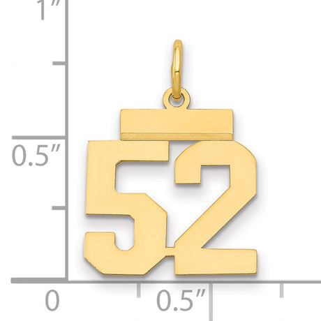 Small Polished Number 52 Charm Pendant in Real 14k Yellow Gold